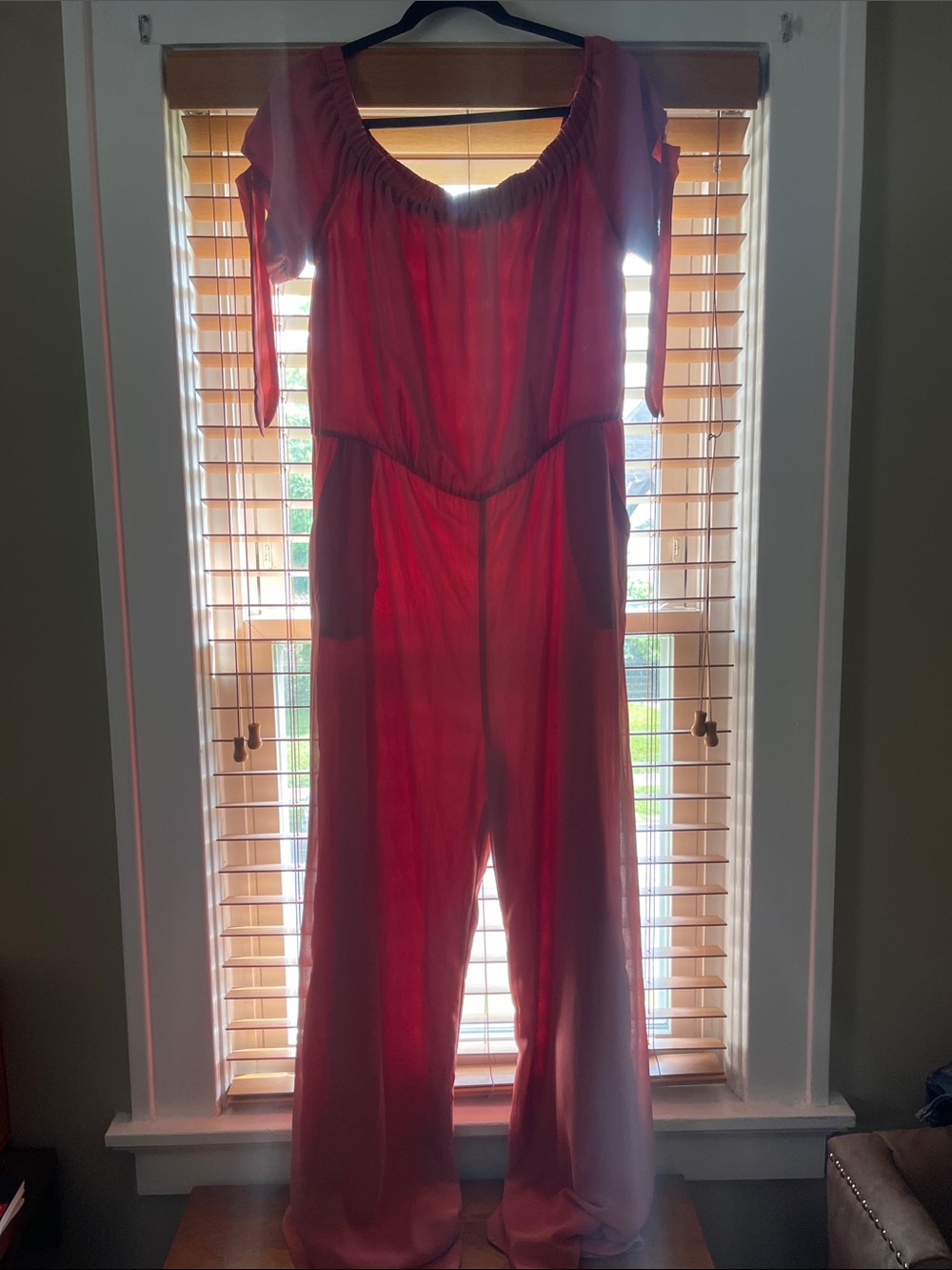 Women’s Off-Shoulder Red Jumpsuit with Wide Legs